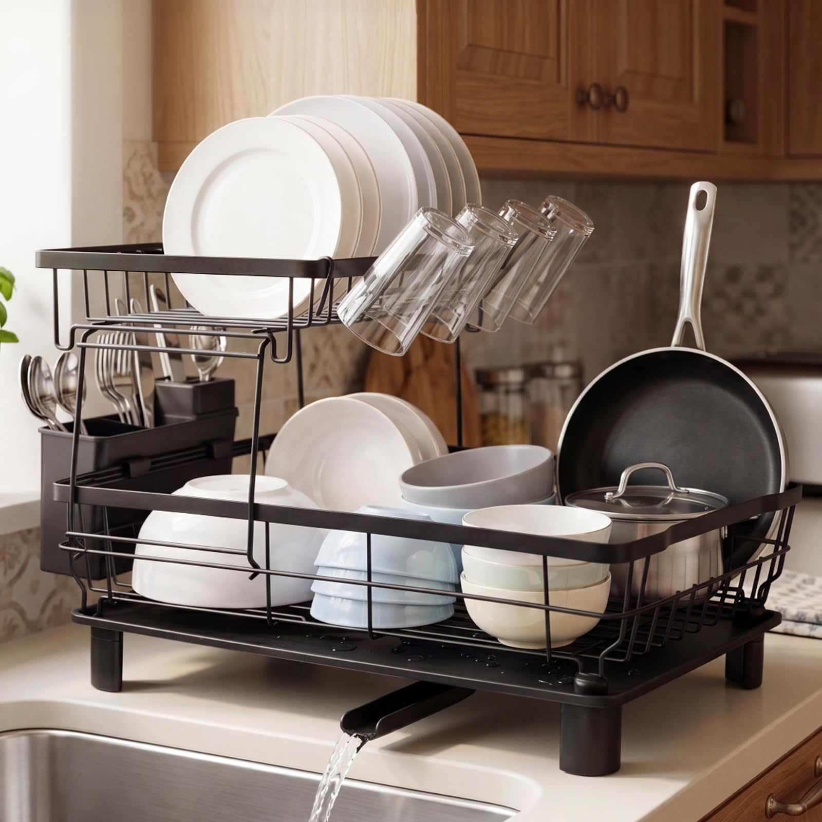 Toque - Dish Drainer Rack - 2-Tier - Black
