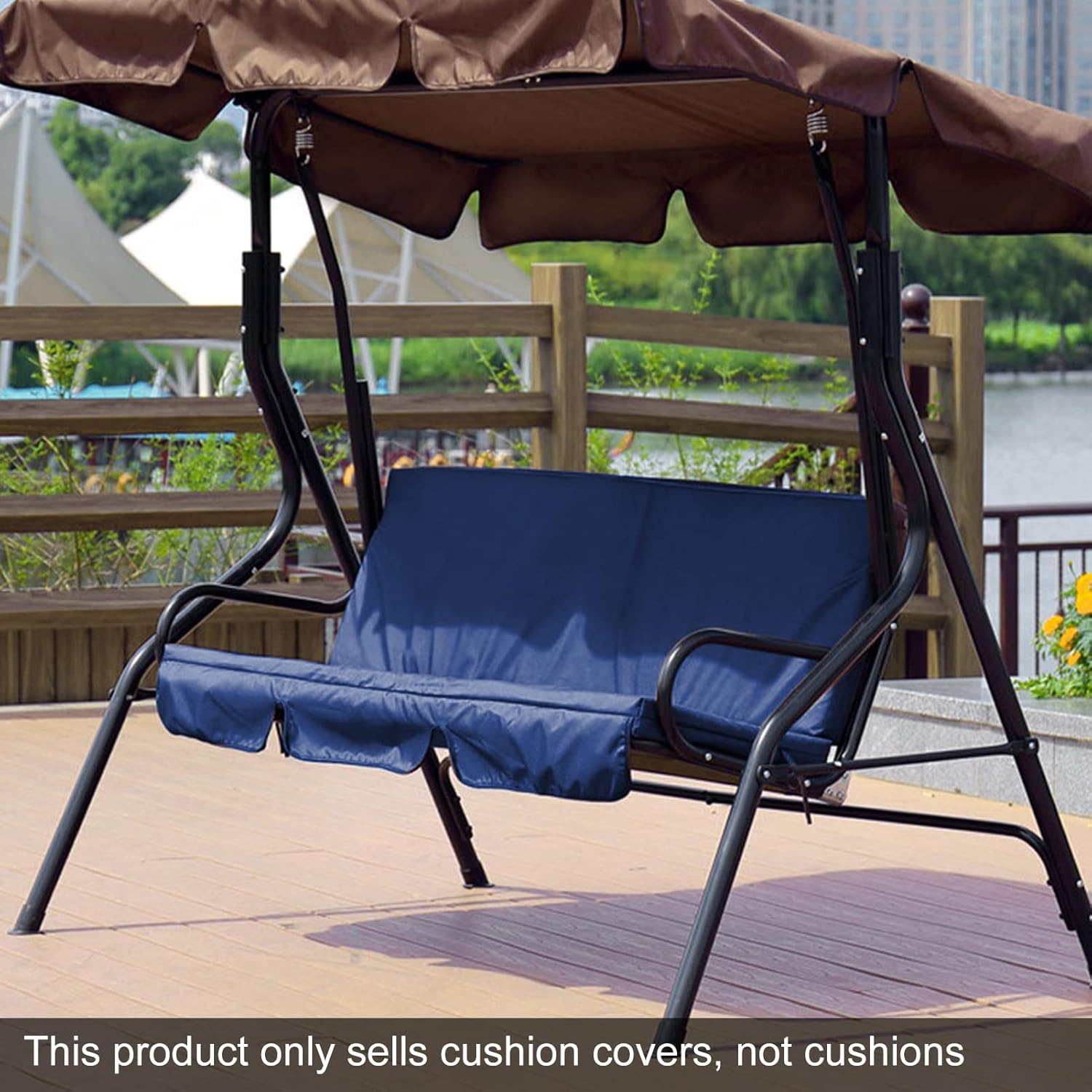 3 Seats Swing Chair Cushion Cover Waterproof Outdoor Patio Bench Cover Tear Resistant Polyester Taffeta Replacement Slipcover for Garden Yard Dark Blue
