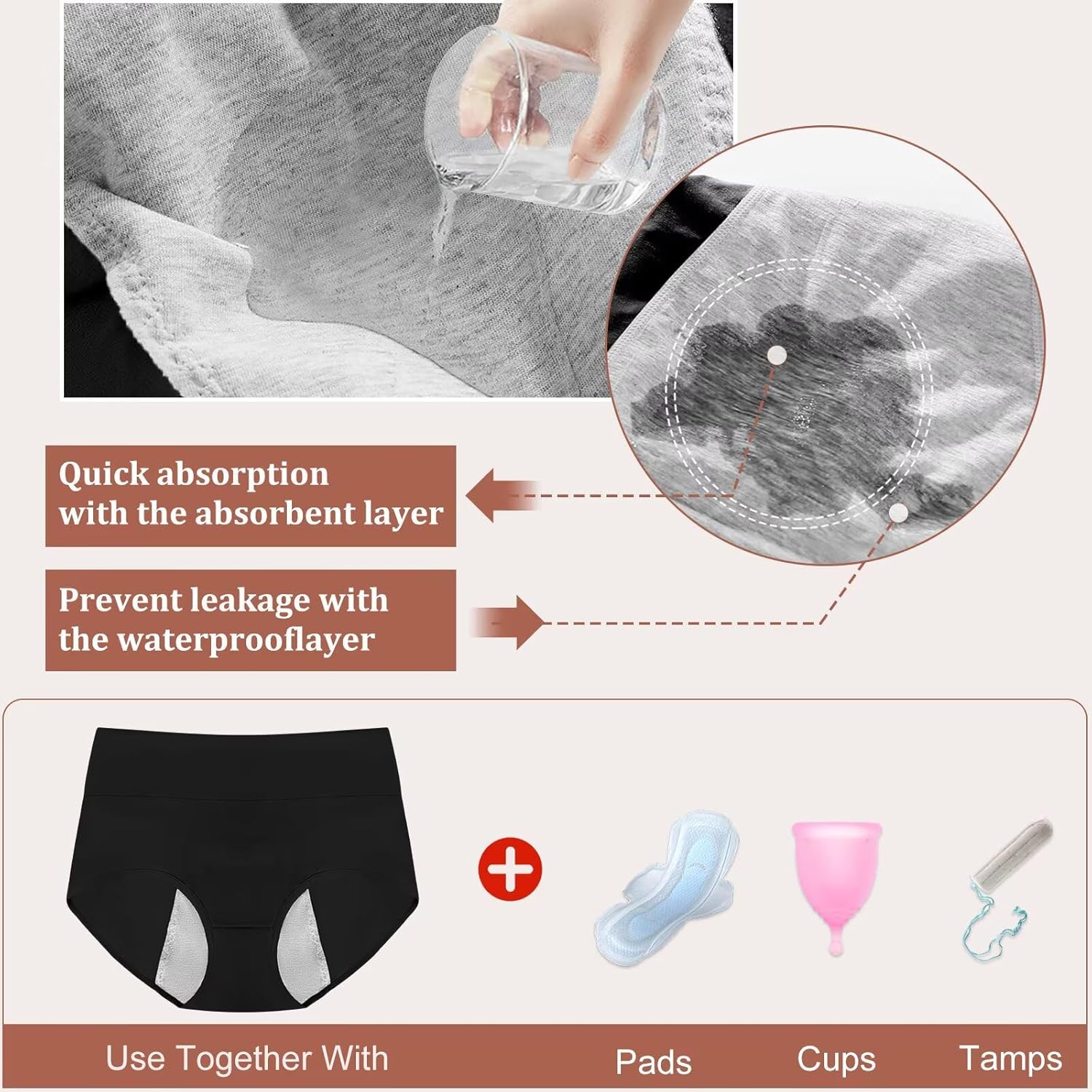 ETAOLINE Period Panties for Women Heavy Flow Menstrual Underwear 4 Layers Leakproof Briefs Postpartum Hipster - Image 5