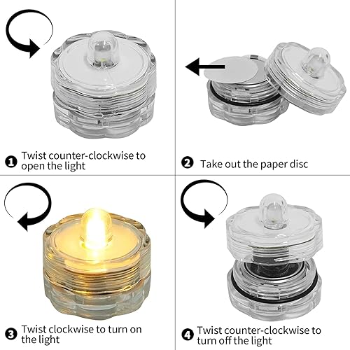 Miniatura 6 de SHYMERY Luces LED sumergibles, paquete de 24 velas de té subacuáticas sin llama, funcionan con pilas, pequeñas velas de té brillantes impermeables