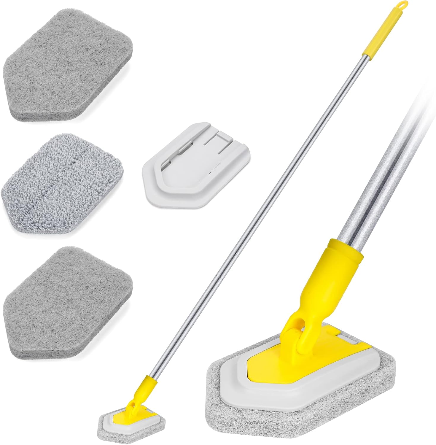 Lalafancy Shower Scrubber Cleaning Brush Combo, 46'' Extendable Long Handle Shower Brush for Cleaning Scrubbing Bathroom Shower Bathtub Wall Mop