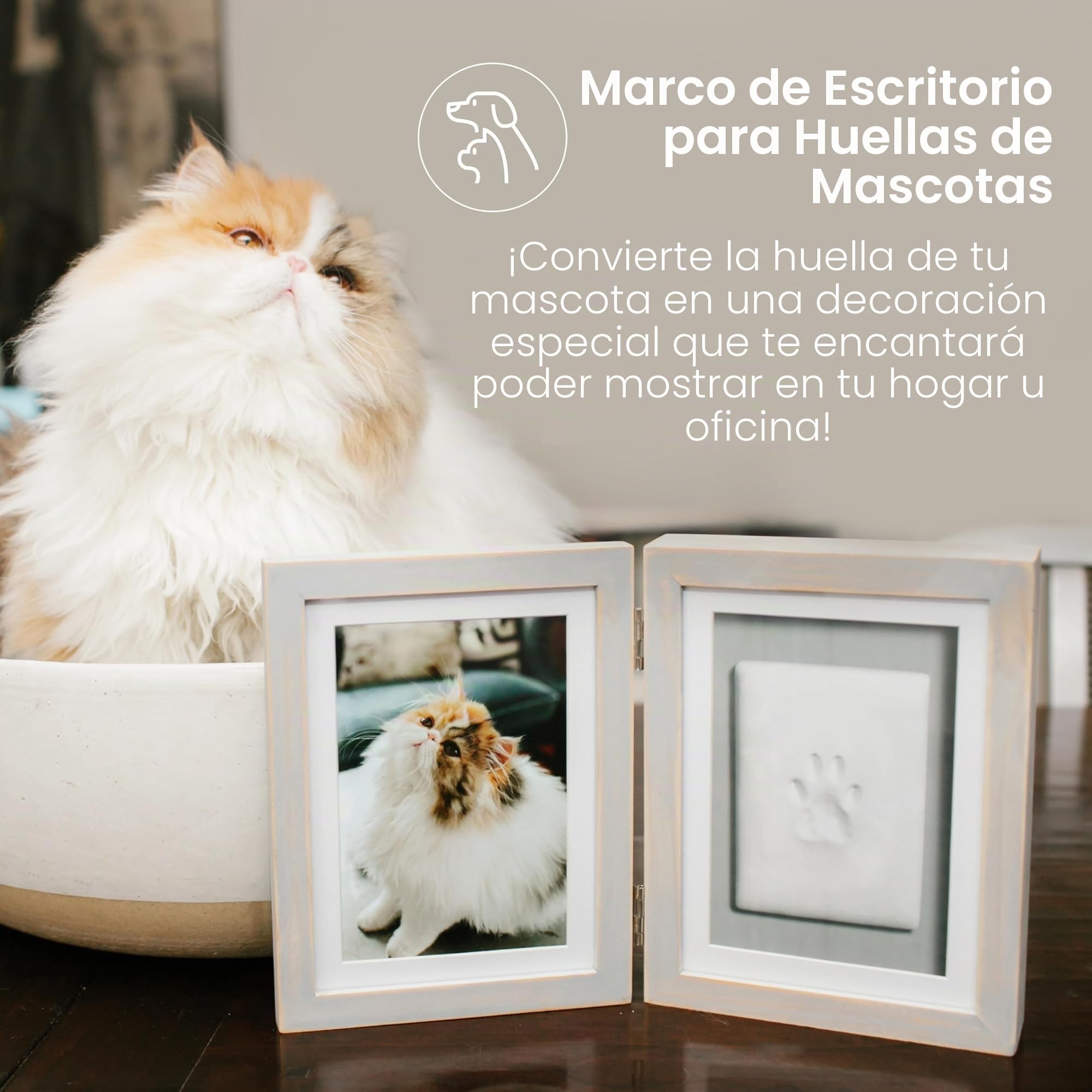 Pearhead Marco de Fotos de Huellas de Mascotas con Kit de impresión de Arcilla, Marco de Fotos de Madera, Recuerdo de Huellas de Huellas de Huellas de Bricolaje, Gatos y Perros, Regalo