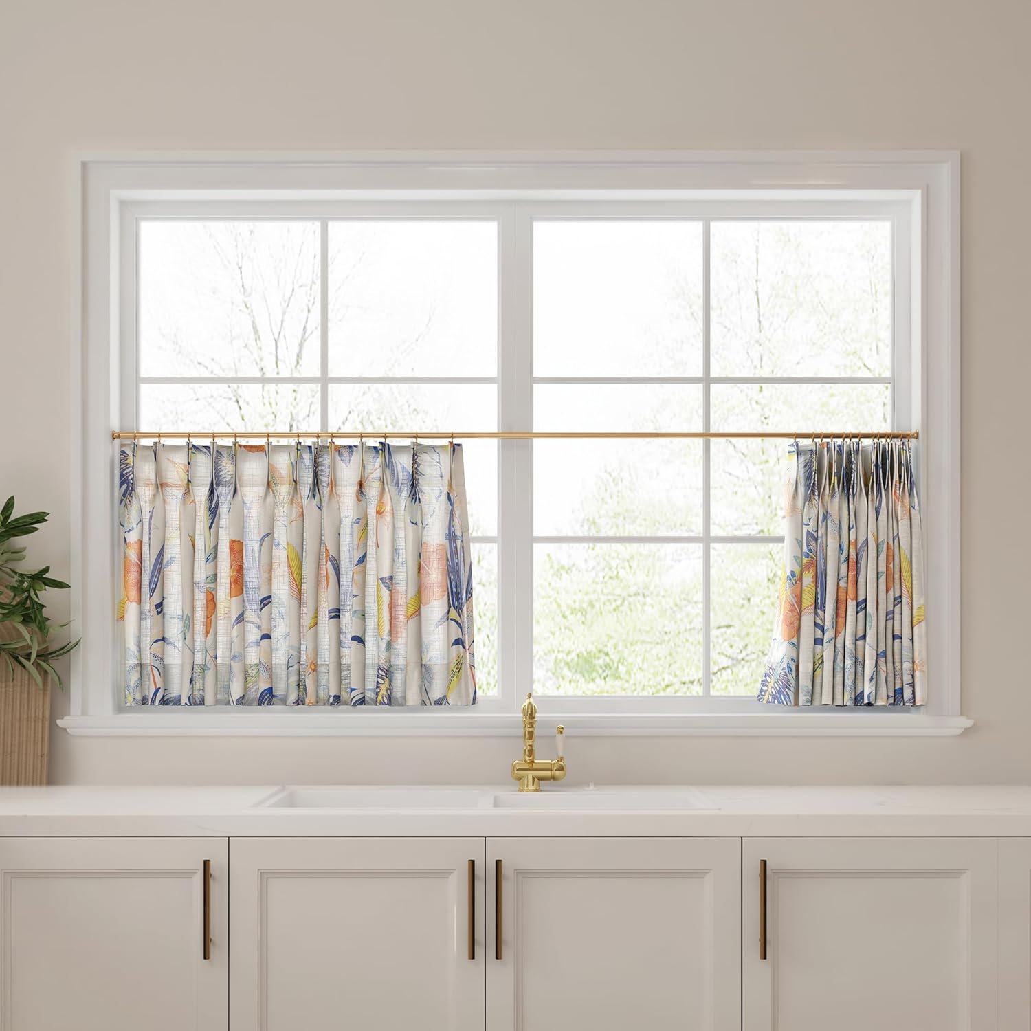 TWOPAGES Floral Printed Cafe Curtain Custom Linen Kitchen Curtain for Small Window,1 Panel