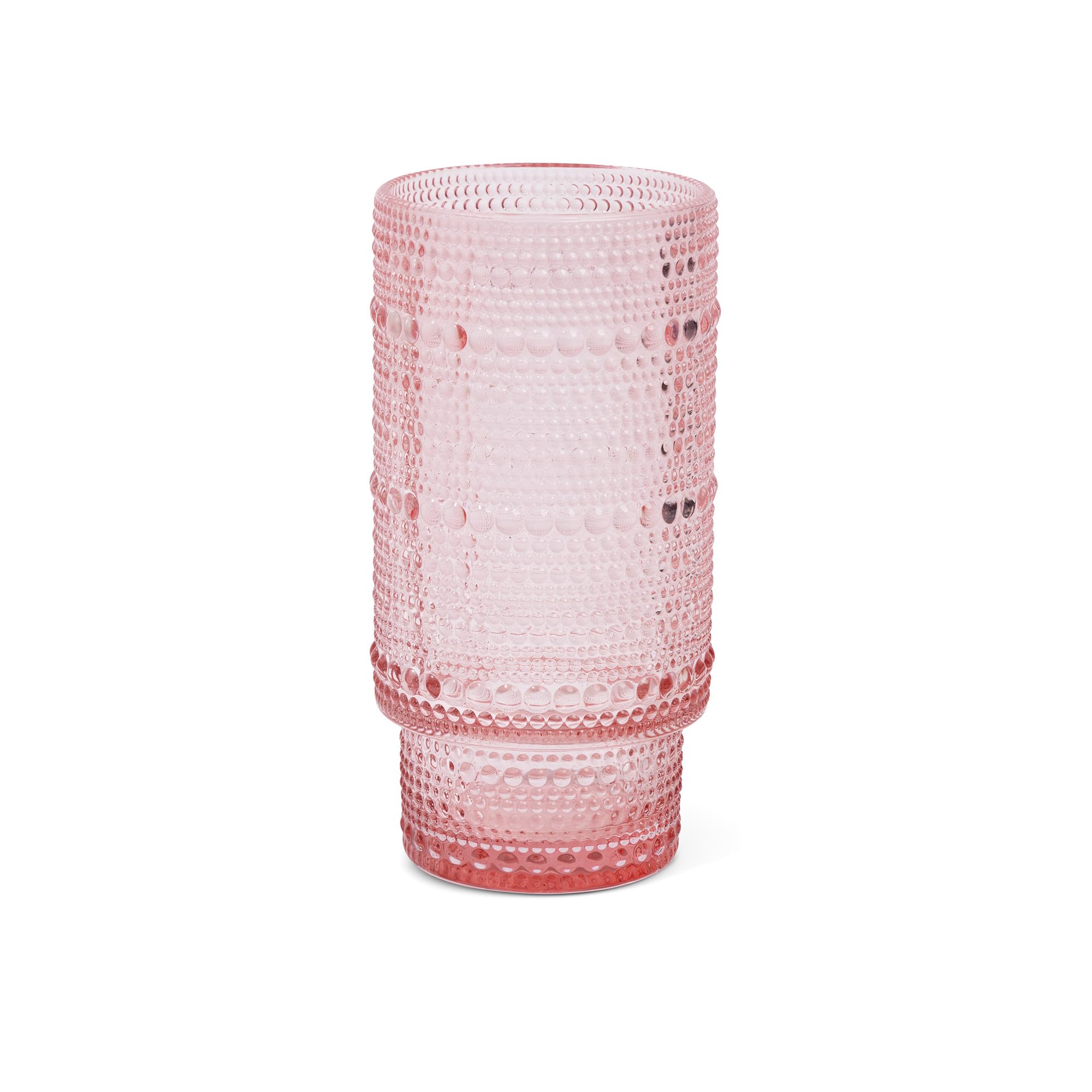 Core Home Embossed Kitchen 16 Ounce Glass Drinkware Beverage Glass Tumbler Pink Dotted Vintage Design