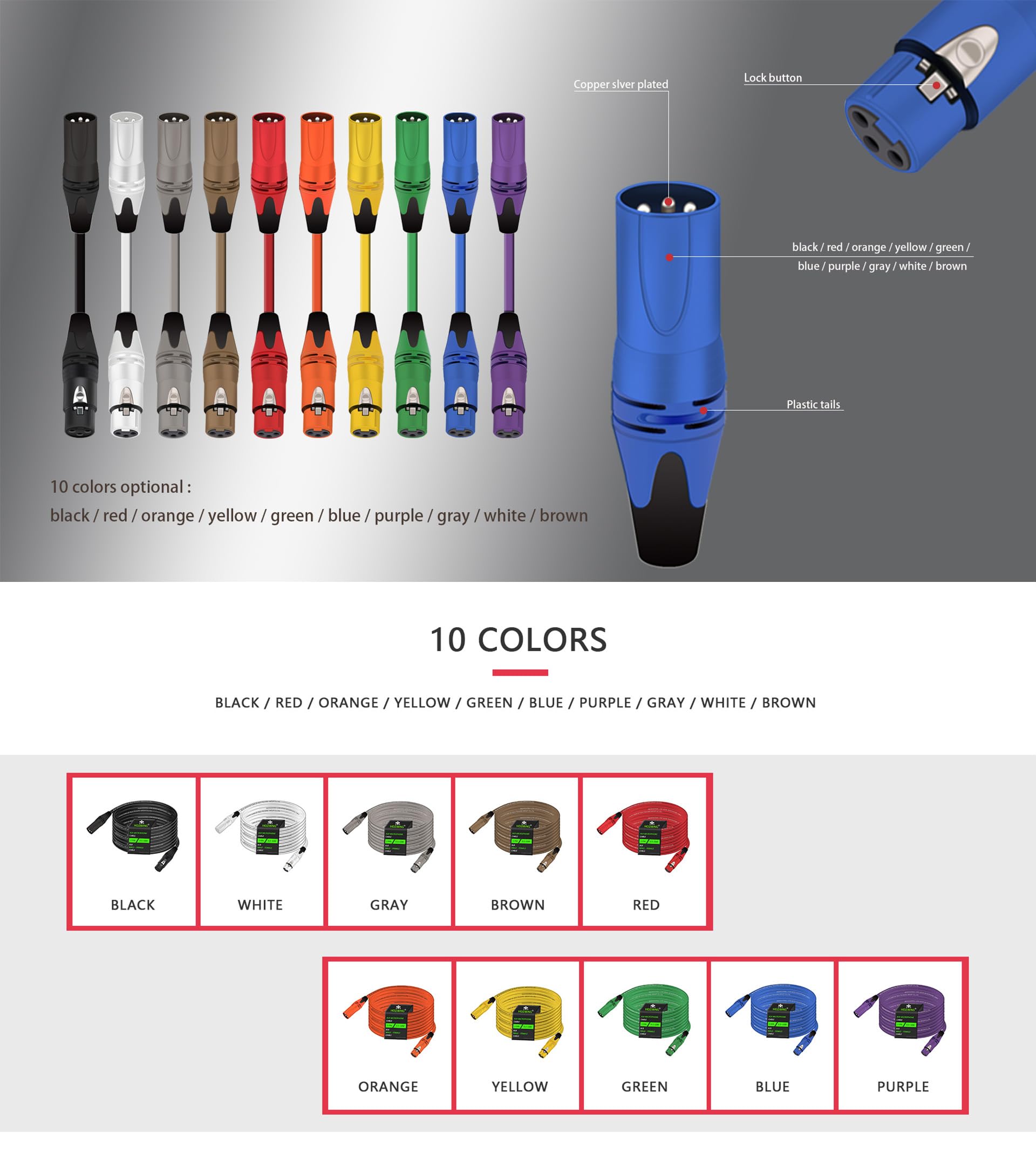 Cavo microfono XLR a XLR maschio a femmina, cavo per microfono a 3 pin, schermato bilanciato, 27 AWG, OFC XLR per mixer microfono, studio di registrazione, podcast, multicolore, connettori in lega di