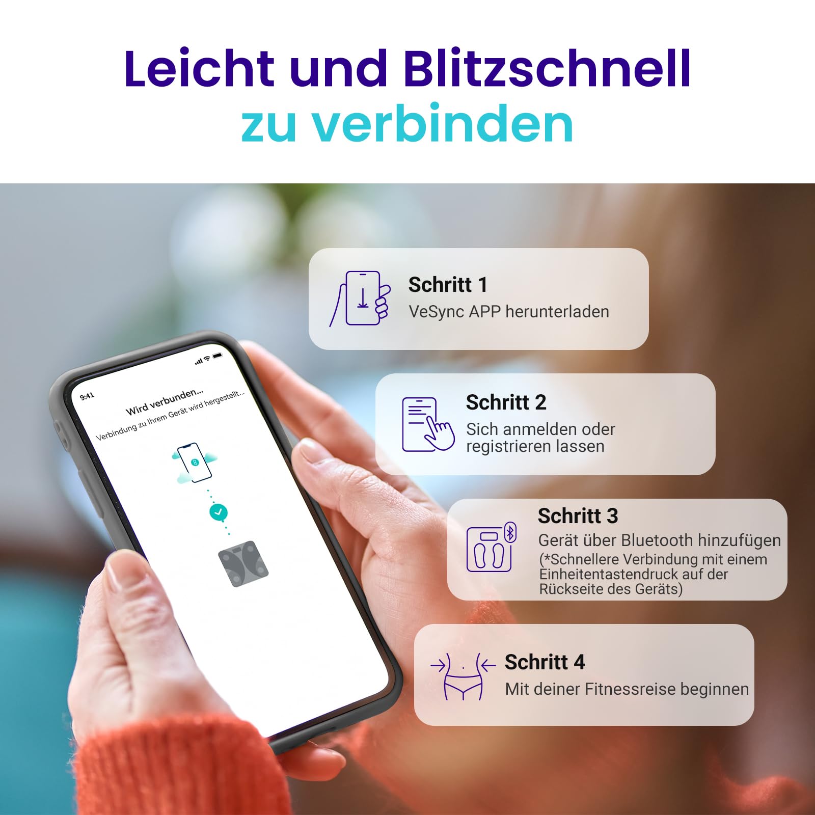 Etekcity Waage Personen - Personenwaage digital mit Körperfett und Muskelmasse - 180kg Körperfettwaage - Fitness Scale - 13 Körperwerte - Körperfett/BMI/Muskelmasse/Protein/BMR - Schwarz