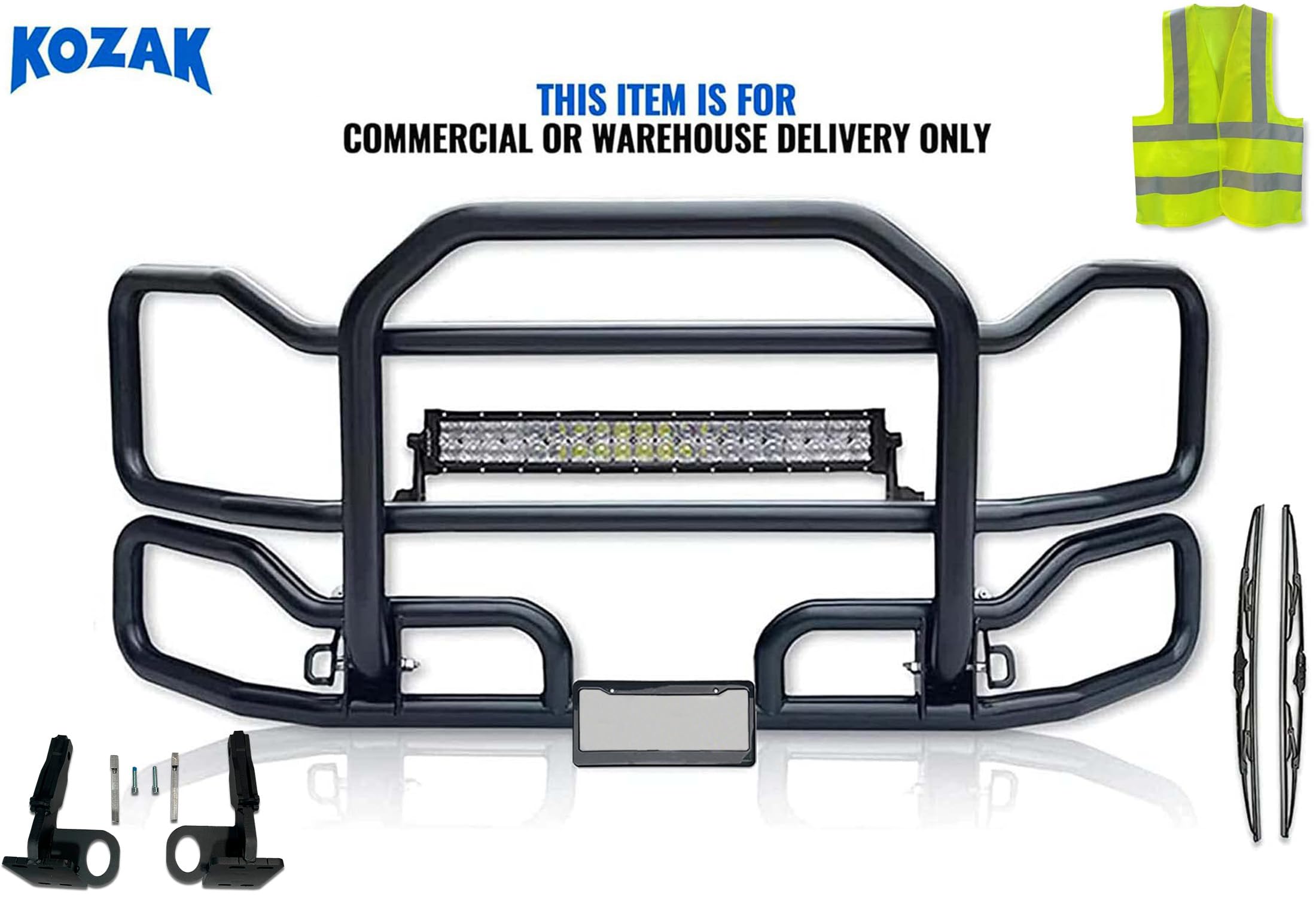 Front Grille Deer Moose Brush Bumper Guard Large Black Compatible with Volvo VNL 2018 and newer + Bracket, Logo with Stripe, 22