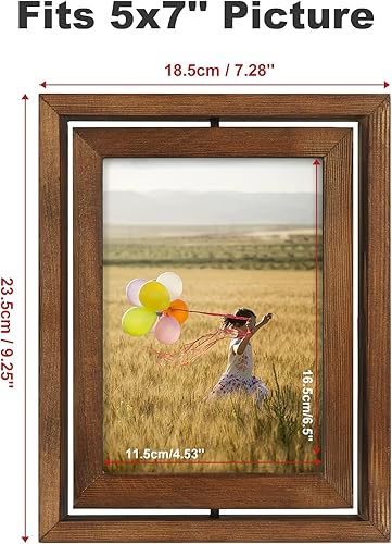 Miniatura 2 de Egofine Paquete de 2 portarretratos flotantes giratorios de 4 x 6 y 5 x 7 pulgadas, pantalla de doble cara con frente de vidrio HD, marco envejecido