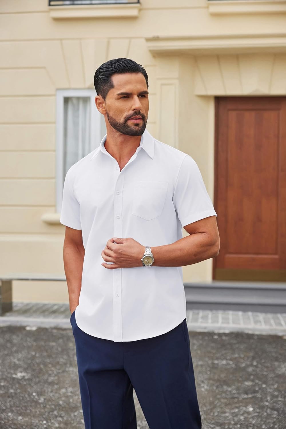 COOFANDY Mens Wrinkle Free Dress Shirt Short Sleeve Button Down Print Shirt Summer Business Casual Shirts with Pocket - Image 3