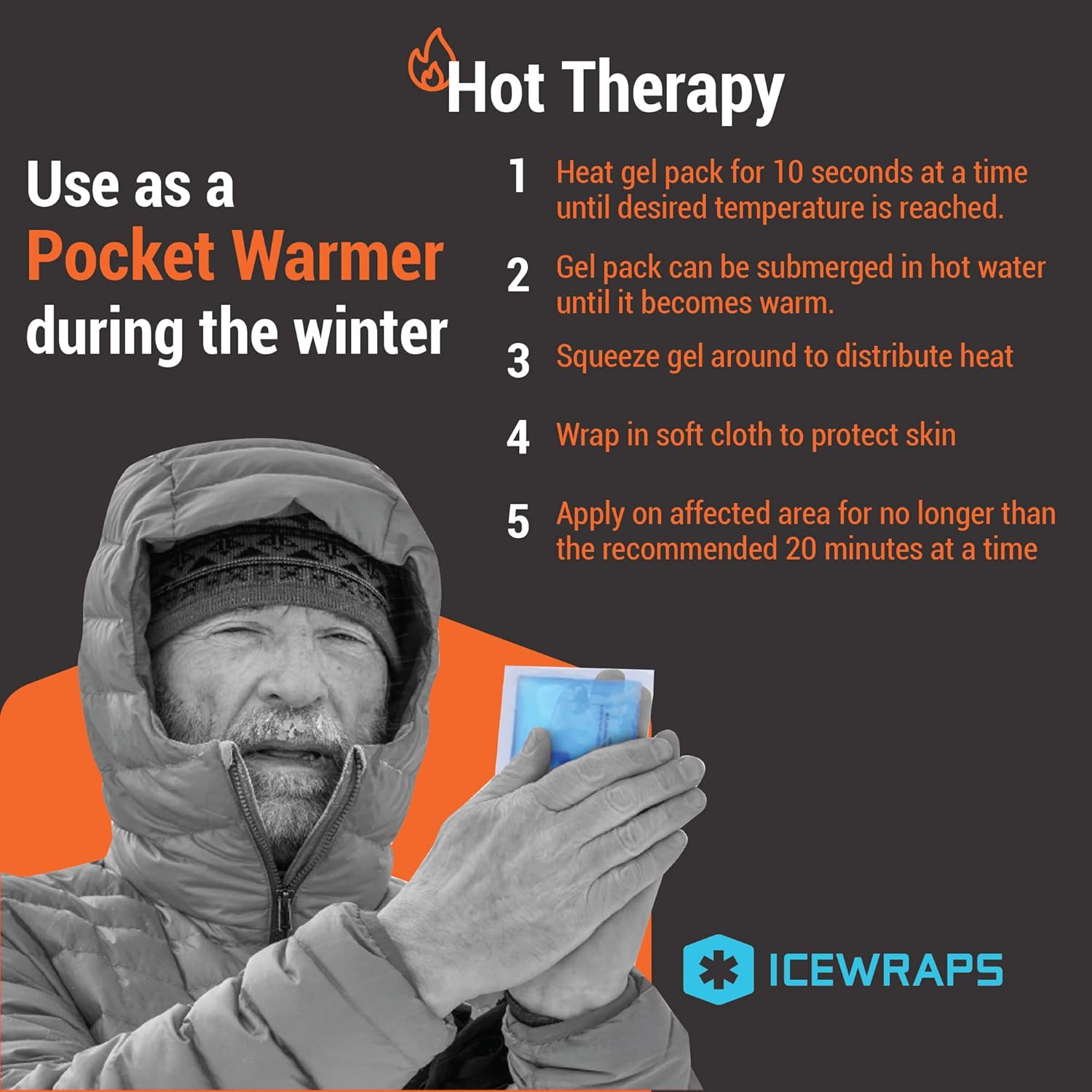 ICEWRAPS 5”x7” Reusable Gel Ice Packs and 3"x5" Medical-Grade Hot & Cold Therapy Packs Bundle - Pads for Pain Relief of Head, Neck, Toothache, Swelling or Sports Injuries