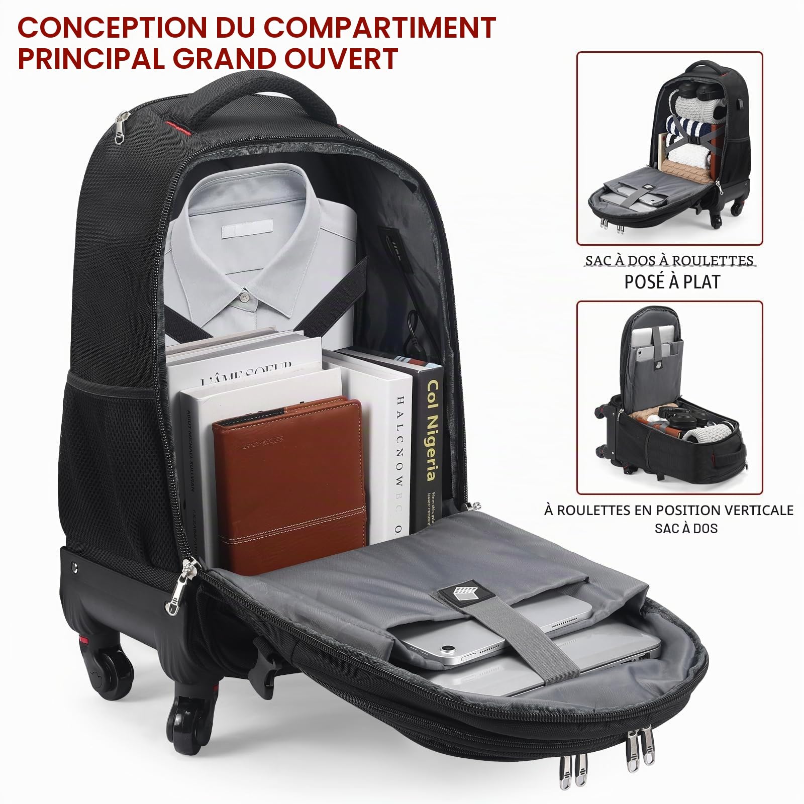 StarCloud Sac à dos à roulettes 45 l (55,9 x 35,6 x 22,9 cm) - Valise de voyage résistante à l'eau - Approuvée par les compagnies