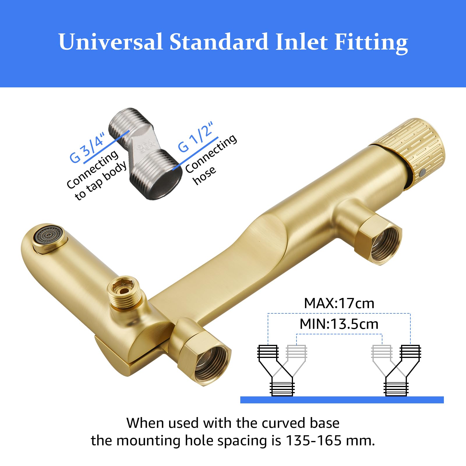 Badewannenarmatur Mit Handbrause, 90° Drehbaren Auslauf | Badewannenarmatur Gold, Badewanne Armatur aus Messing, Inkl 3 Funktionen Handbrause, 150cm Brauseschlauch