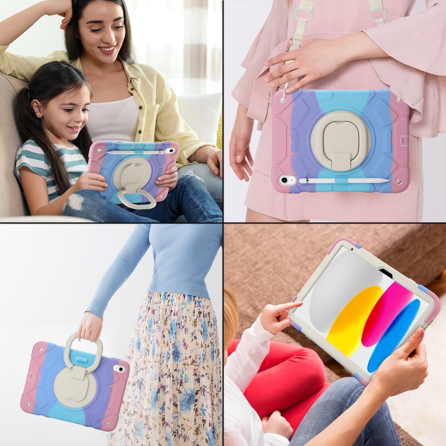 Custodia protettiva per tablet PC per bambini, custodia resistente compatibile con iPad 10a generazione 11,9 pollici 2022, custodia con supporto girevole a 360°, custodia tre in uno resistente agli