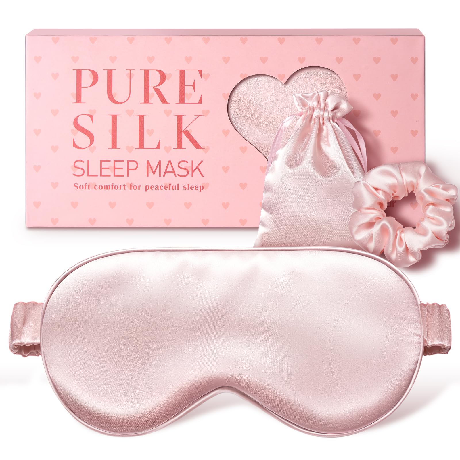LitBear 100% Pure Silk Sleep Mask, 22 Momme 6A Mulberry Silk Fabric and Filling, Total Light Blocking Eye Mask Sleeping for Women, Men, Side Sleepers, Includes Travel Pouch and Scrunchie