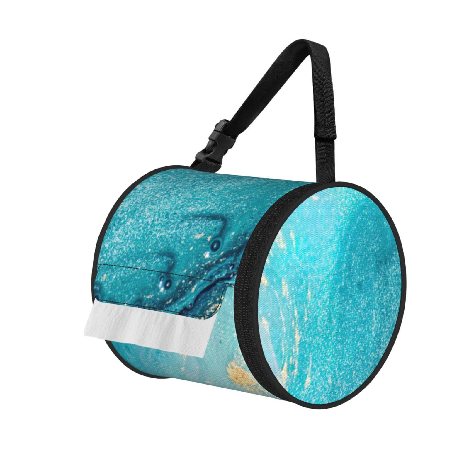 Stone Blue Gold Marble Print Cylindrical Tissue Holder Bathroom Car Home Office Kitchen Decor Versatile