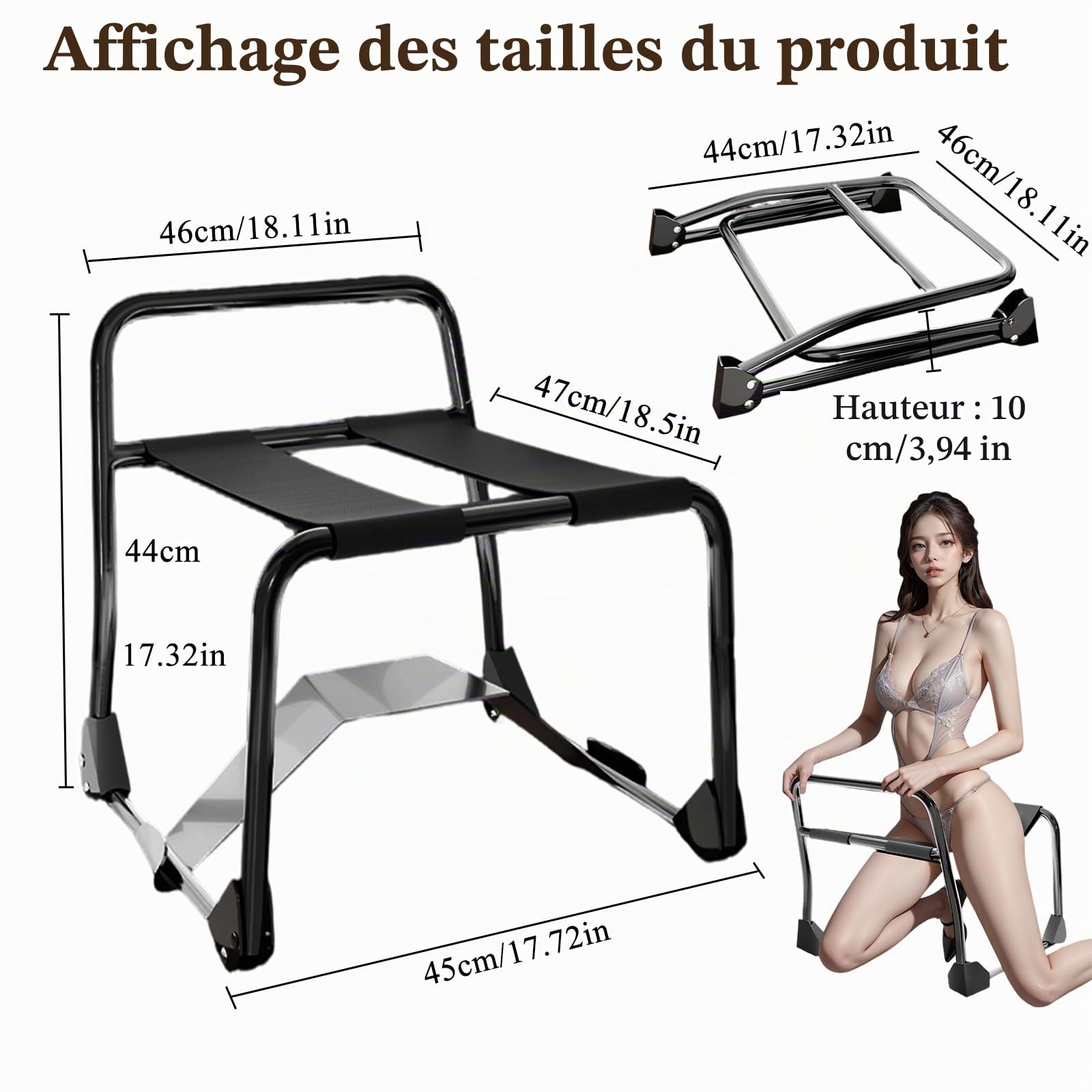 Chaise de sexe pliable – Grande aide pour les positions amoureuses avec poignée, banc de sexe portable et positionneur pour les couples, jeux SM et aventures érotiques, meuble d'amour robuste pour des