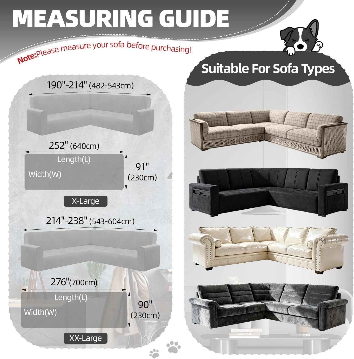 1OO% Waterproof Corner Sectional Couch Covers L Shape Chenille Sectional Sofa Cover with Tassel Soft Thick Washable Sofa Slipcover Furniture Protector for Dogs Pets (91" x 252",Charcoal Grey)