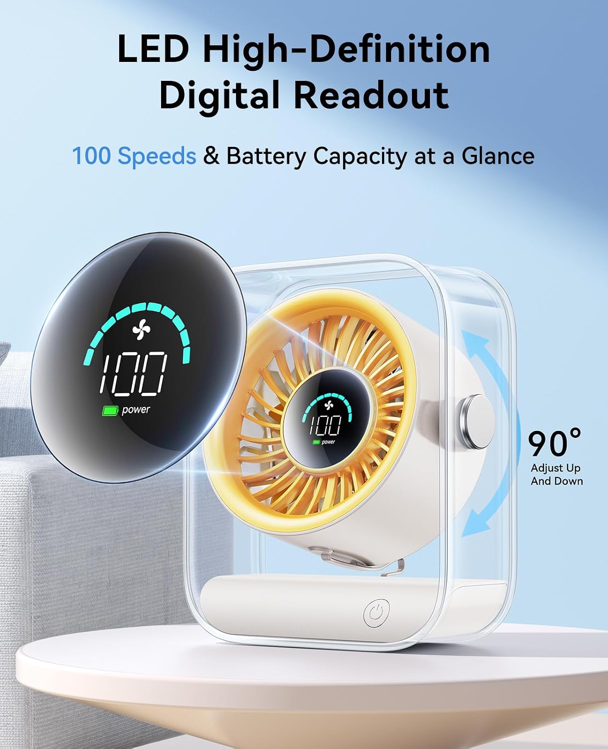 DIGIX Portable Desk Fan for Bedroom, 100 Speeds, 90° Rotation, Rechargeable image 5