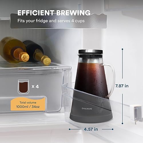 Miniatura 2 de Máquina de café helado, hermética e infusor de té con boquilla. 1.0L. Ovalware RJ3 jarra de vidrio para elaboración con filtro de acero inoxidable