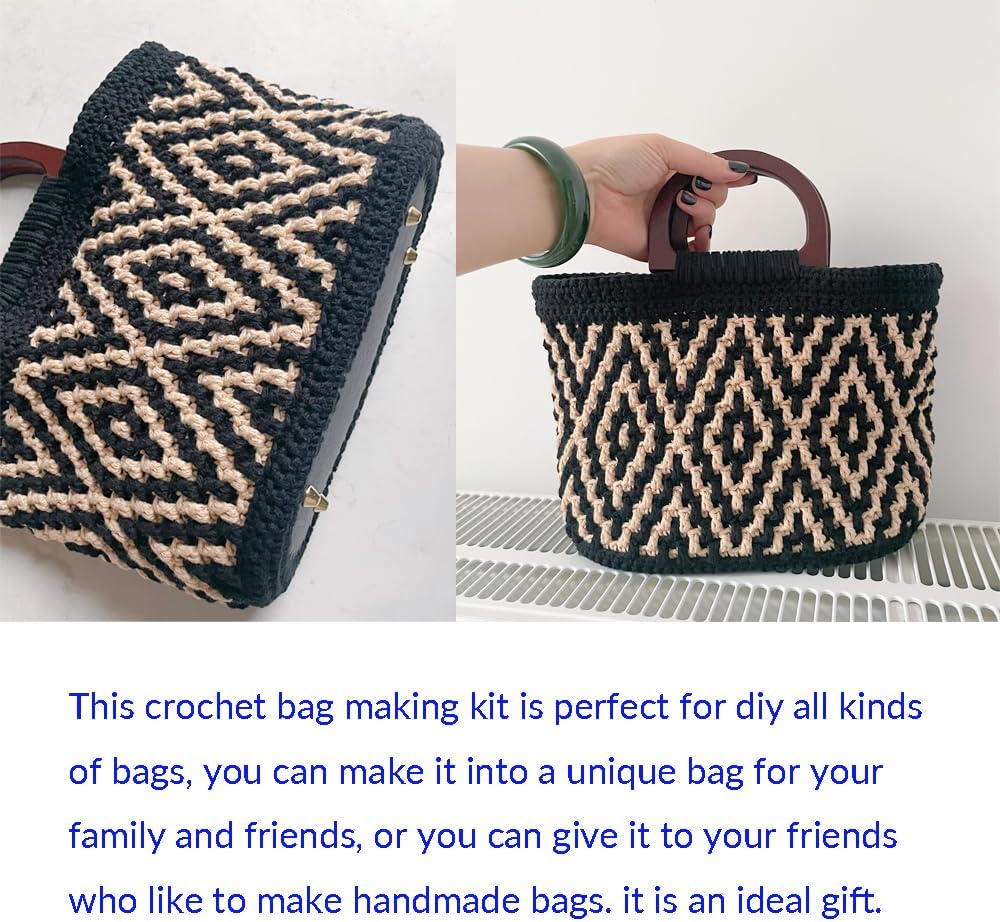 4 Pcs Leather Crochet Bag Bases, 8 Pcs D Shape Purse Handles with 2 Size Crochet Hooks for DIY Bags Craft Making - Image 7