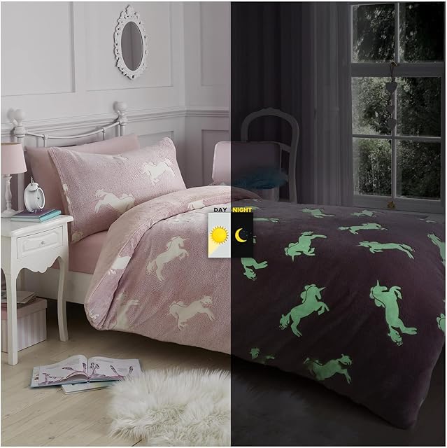 GC GAVENO CAVAILIA Teddy Fleece Unicorn Duvet Cover, Warm Glow In Dark Bedding Single Size, Thermal Quilt Covers, Pink