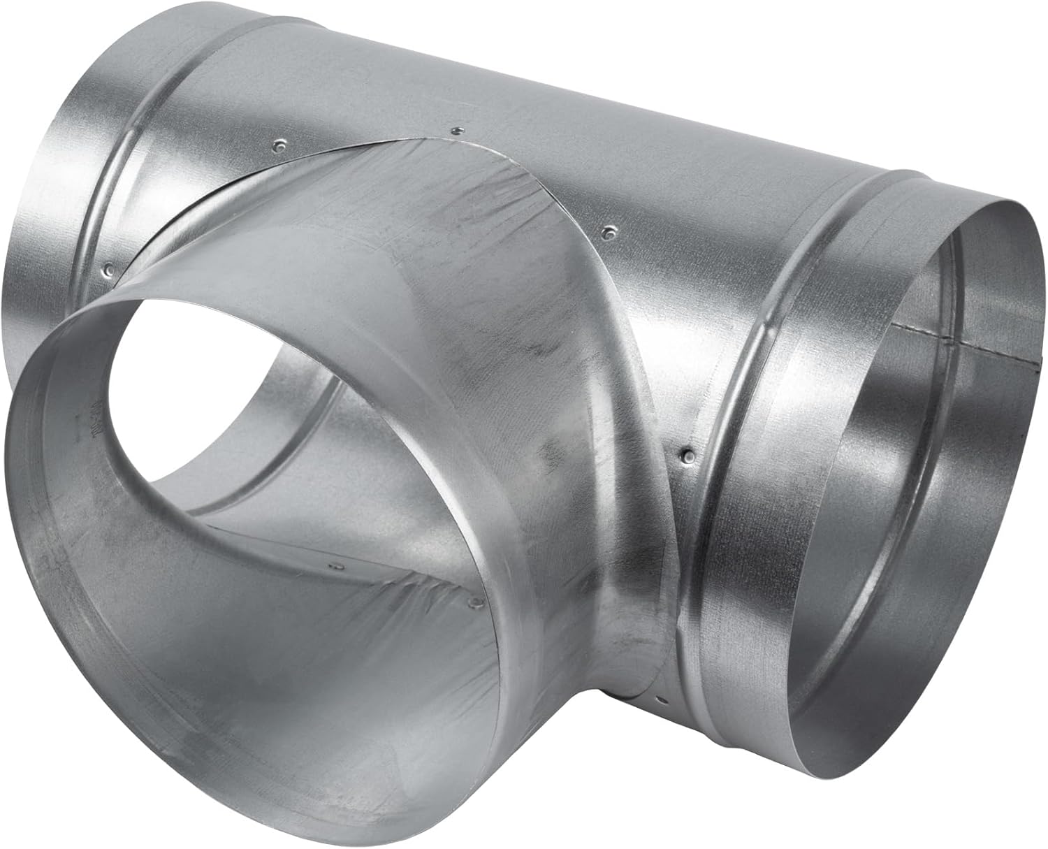 90° Degree Ø8 x 8 x 8 Inch T Shape Duct Splitter - Metal 3 Way Fitting Adapter - Galvanized Steel - Round Duct Hose Dryer Connector - for Home or Industrial HVAC Ventilation - Branch 8 Inch