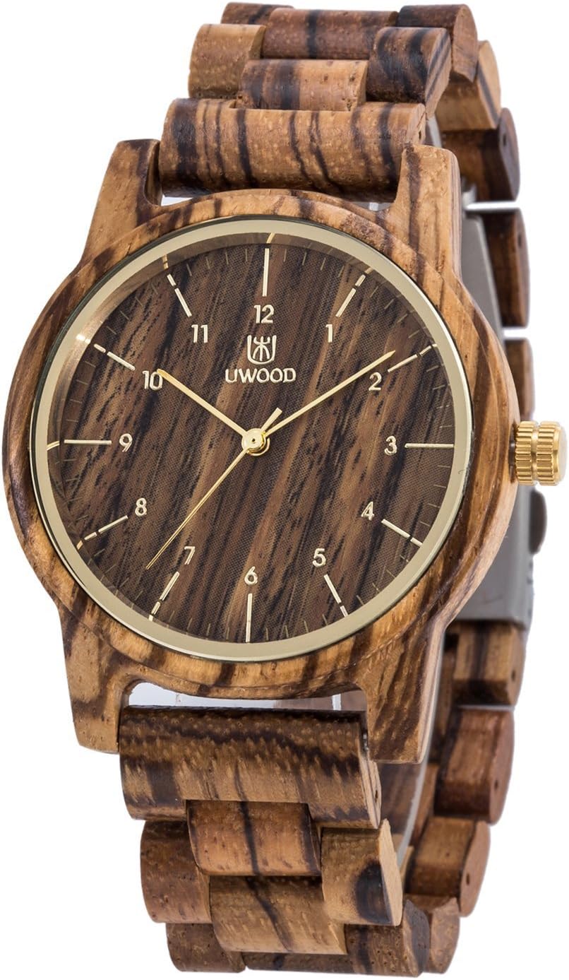 Wooden Watches Uwood Series 40 mm Unisex Natural Handmade Wood Watch with Gift Box & Band Adjustable