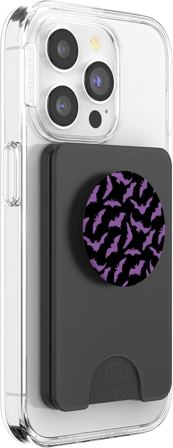 Retro Spooky Creepy Witch Bats Goth Black Purple PopSockets PopWallet for MagSafe