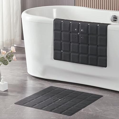 Miniatura 6 de Tapete de ducha para superficie texturizada tapete de ducha antideslizante de silicona sin ventosas plegable, tapete de baño cuadrado para bañera
