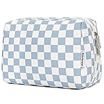 Narwey Checkered Makeup Bag Travel Cosmetic Bag Organizer Toiletry Bag Make Up Bags with Compartments for Women Girls((Large, Sky Blue Checkerboard)
