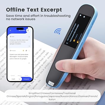 Scan Reader Pen, OCR Digital Translator and Reading Pen For Dyslexia Autism Students, Smart Voice Pen Support 112 Language Voice Translation Offline Scanning Reading for Learning Travel, Blue