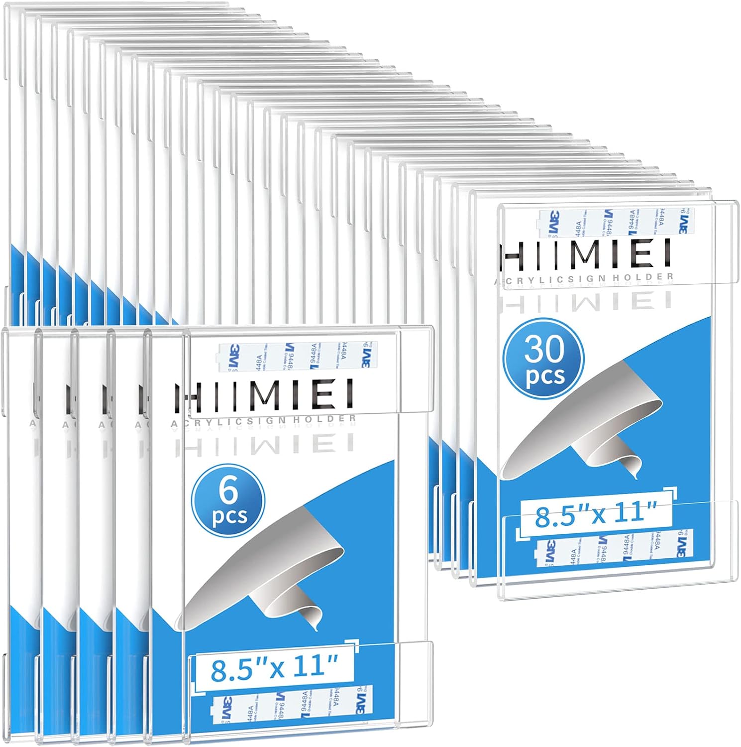 HIIMIEI 8.5x11 Acrylic Wall Sign Holder with 3M Tape (6 Pack + 30 Pack)