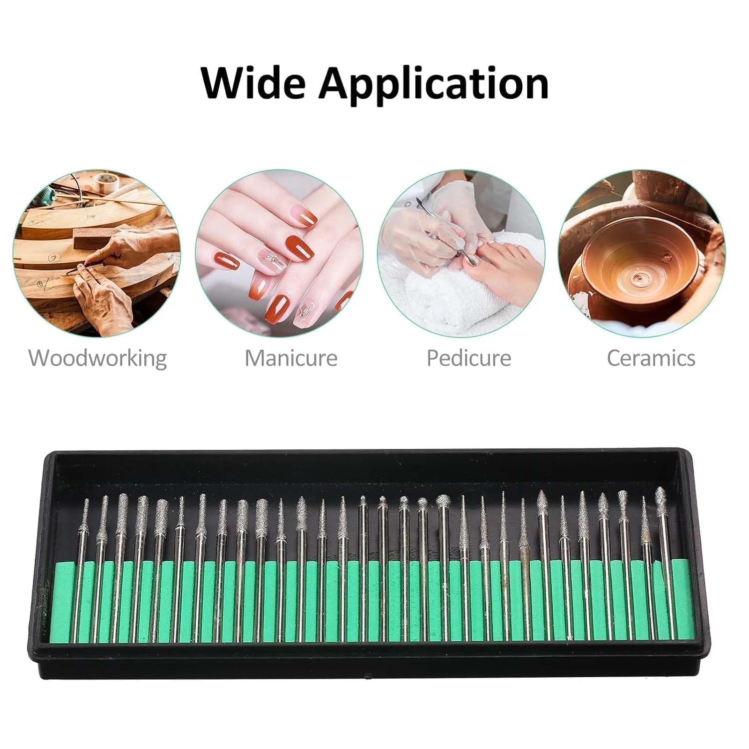 A AND S TOOL® 30Pcs Diamond Burr Bits Carving Drill Bits Diamond Burr Bits Drill Kit for Rotary Tool Metal Woodworking Router Grinding Engraving Carving 1/8''(3mm) Shank 2