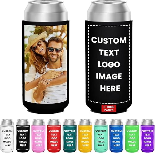 Miniatura 7 de Paquete de 100 fundas personalizadas para enfriar latas, enfriadores de latas de cerveza a granel, funda aislante plegable personalizada para