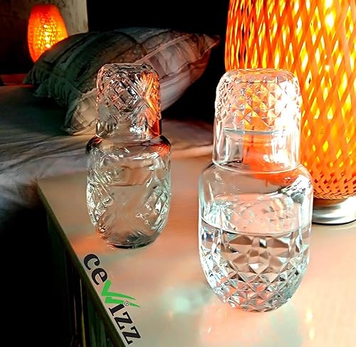 Miniatura 5 de CEVVIZZ - Jarra de agua de noche con juego de vidrio taza y botella para mantener junto a tu cama para una práctica bebida de medianoche jarra de