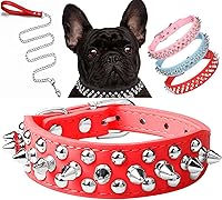 Vista 27 de Serijoars Collar para perro con pinchos, de piel sintética suave con remaches de hongos, collar ajustable para cachorros (XS, marrón)