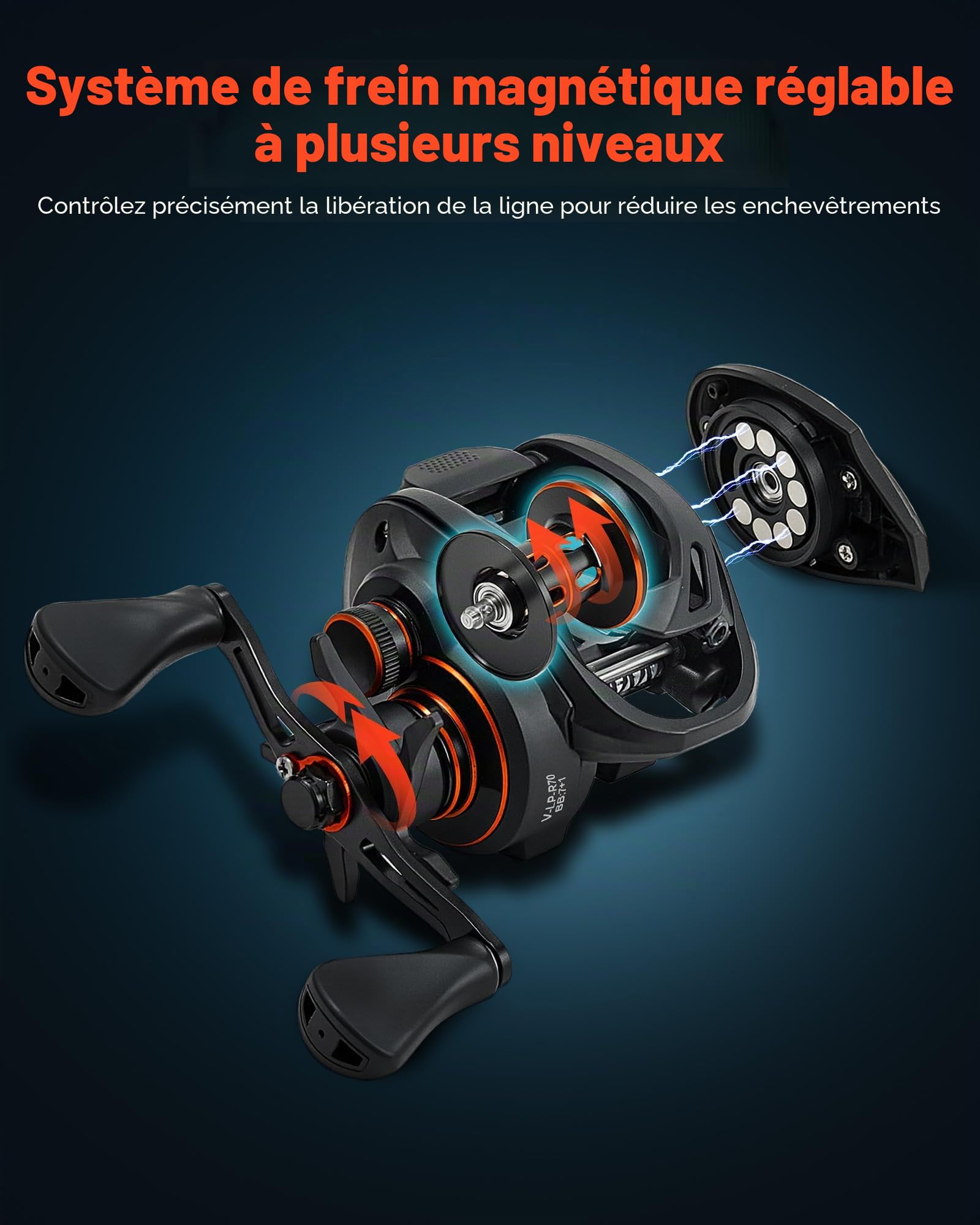 VEVOR Ensemble Canne et Moulinet Pêche, Fibre de Carbone IM7, Canne à Pêche et Moulinet Combiné avec 7+1 Roulements, Ratio 7,0:1, Modèle Casting Droitier, Poignée en Liège, Anneau Guidage Céramique