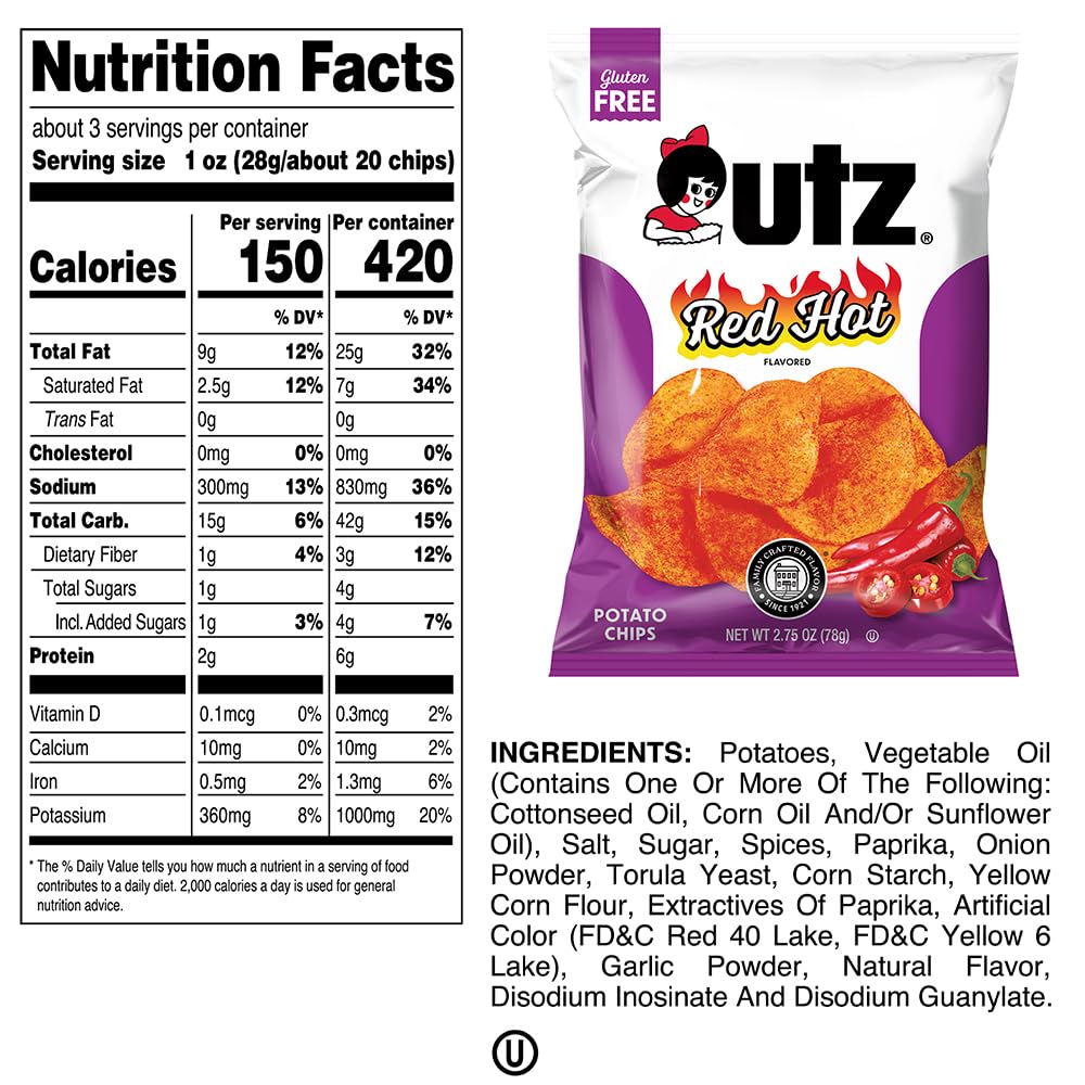 Utz Red Hot Potato Chips – 2.75 oz Bags (14 Count) – Spicy, Crunchy, and Boldly Crafted Snack Pack – Perfect for Lunches, Road Trips, and Game Day