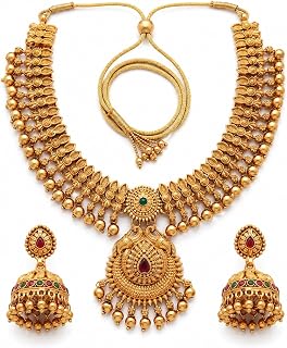 Gold-Plated Antique Temple Jewellery Set for Women - Traditional Necklace with Large