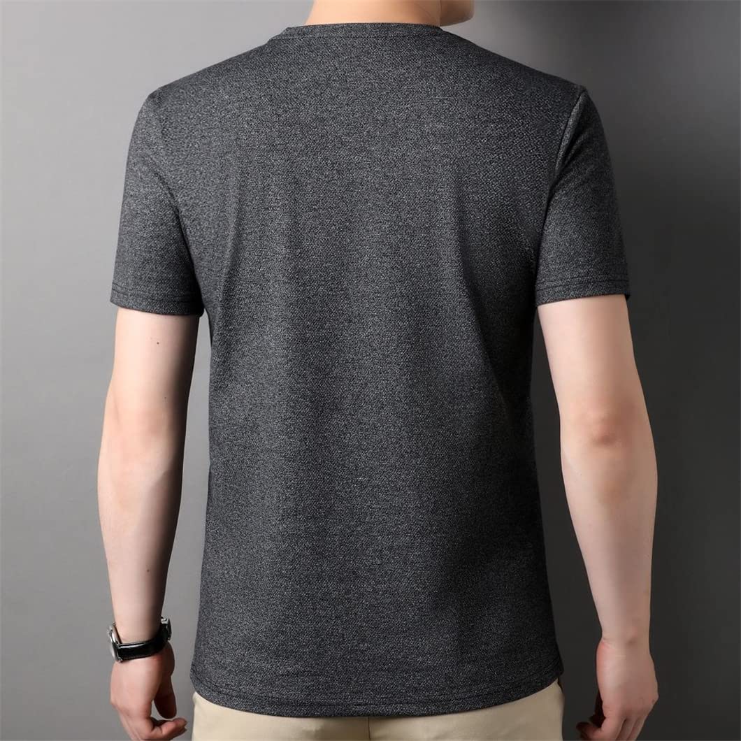 Maglietta girocollo da uomo estiva a maniche corte casual magliette comode e traspiranti, Khaki9, 4XL