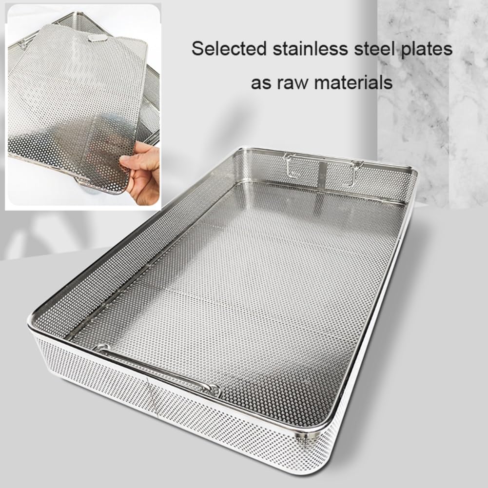 Bandeja para instrumentos médicos, cesta de autoclave de alta temperatura con tapa para desinfección de equipos de hospital y laboratorio, 25 x 20 x 7 cm