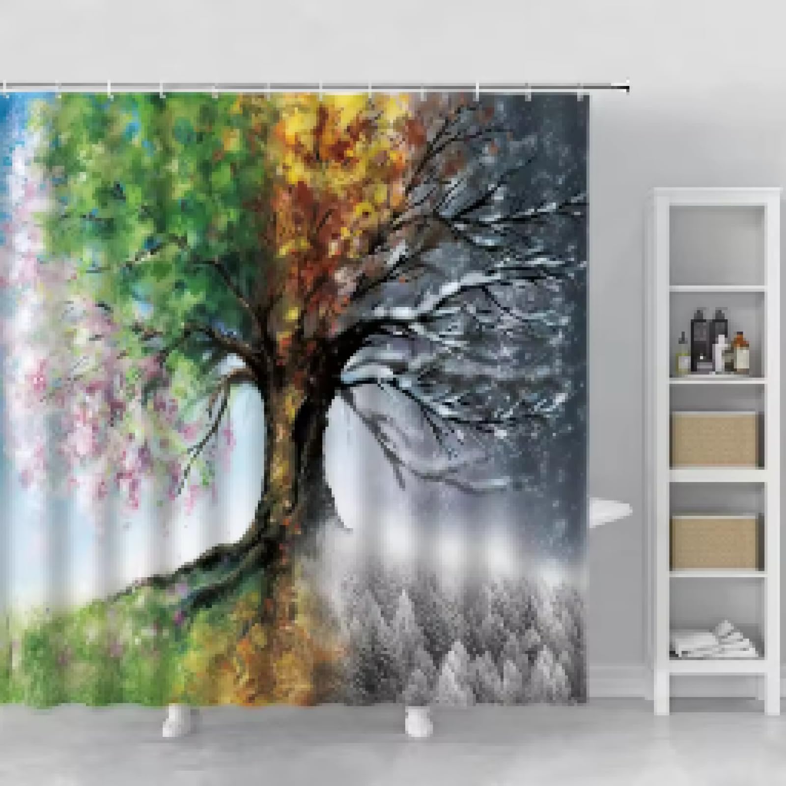 Kreatywne drzewo zasłona prysznicowa akwarela wiosna lato jesień zima drzewa dekoracje łazienkowe zasłony z haczykiem 185 x 220 cm
