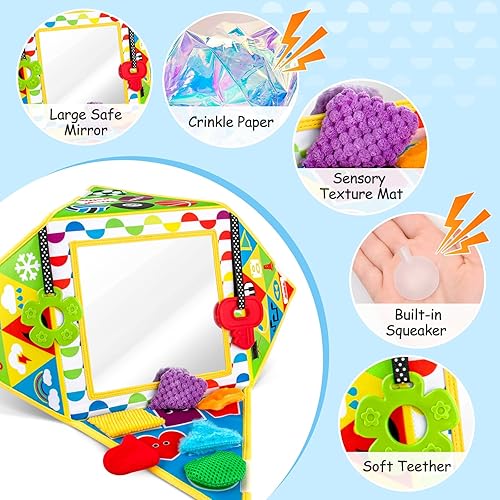 Miniatura 3 de Juguetes de espejo para bebés de doble cara en blanco y negro, de alto contraste, juguetes con chirriador para bebés, textura sensorial, juguetes