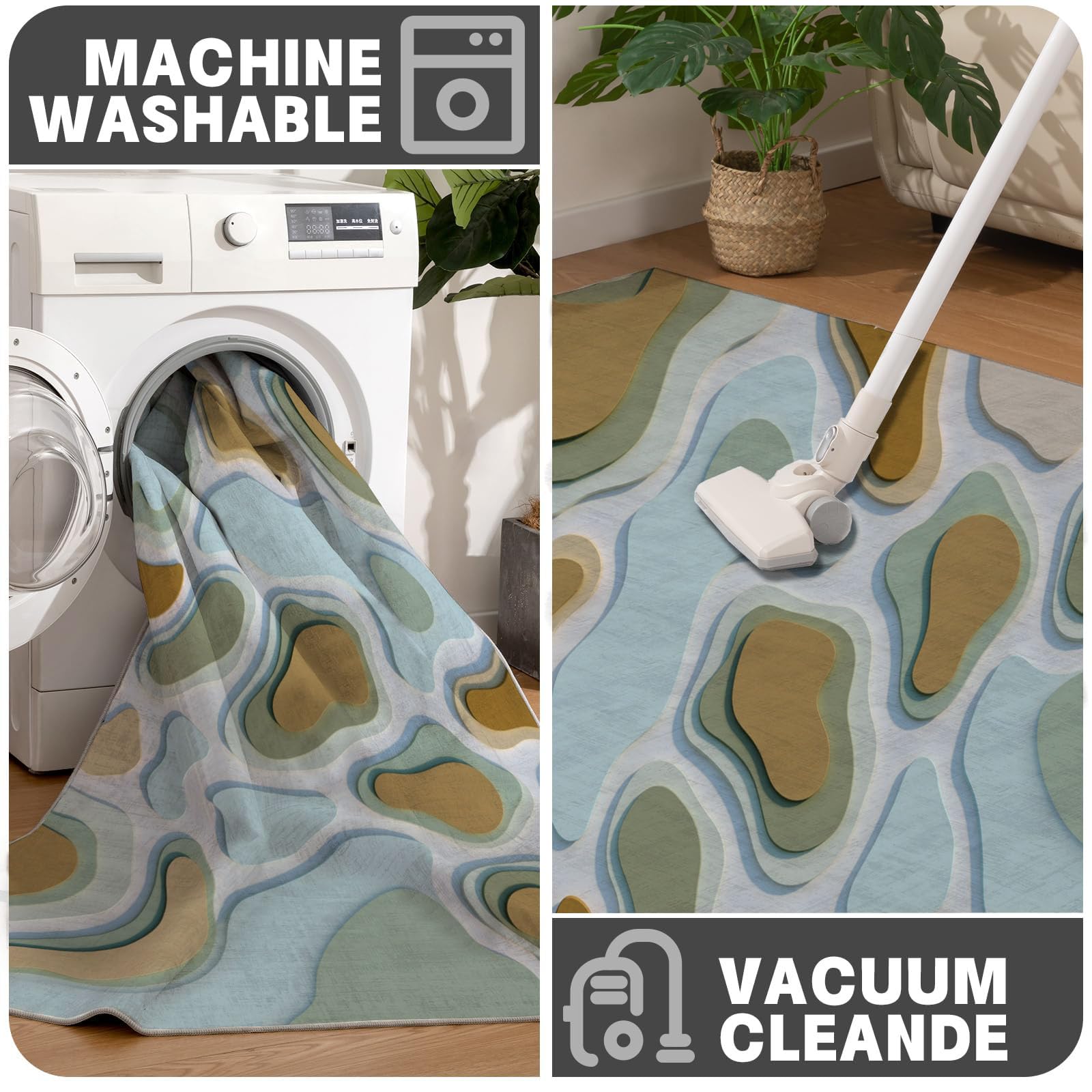 Abstrakte Kunst Waschbarer Runder Teppich 120cm, Pflegeleicht rutschfest 3D-Topografische Karte Teppich, Kurzflor Senfgelb Teppiche für Schlafzimmer Badezimmer Eingangsbereich Kinderzimmer