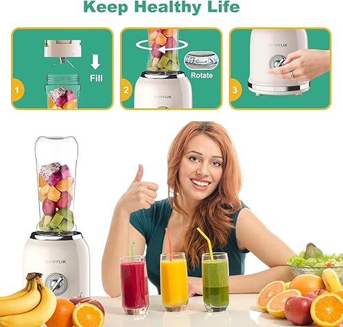 Miniatura 7 de Licuadora personal, licuadora retro de 3 velocidades para bebida proteica, batidora con hoja de 6 bordes y 2 vasos de viaje de 20 onzas sin BPA