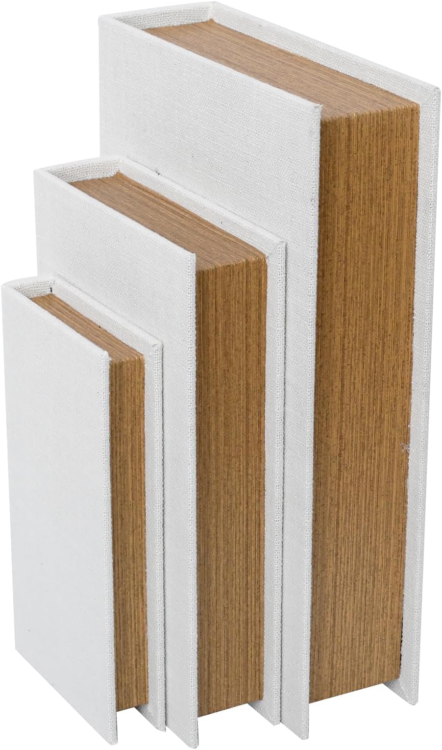 DECOR4SEASON Decorative Book Boxes Set of 3 – Modern Faux Linen & Wood Hidden Storage for Coffee Table – Stackable Fake Books for Shelf Decor, Remote Control & Jewelry Organizer (Off White)