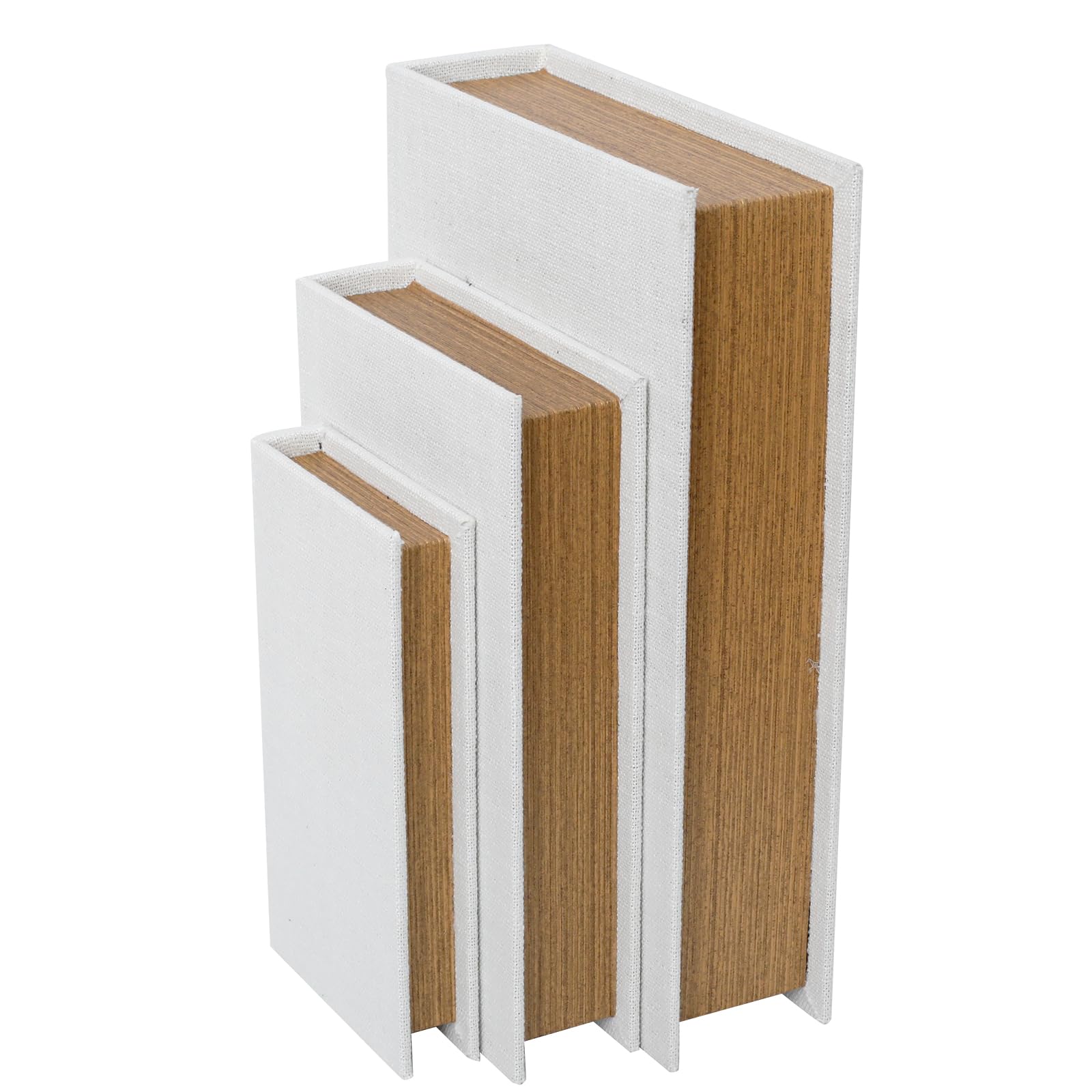 DECOR4SEASON Modern Linen and Wood Decorative Faux Book Boxes Set of 3-13",10",8" - White