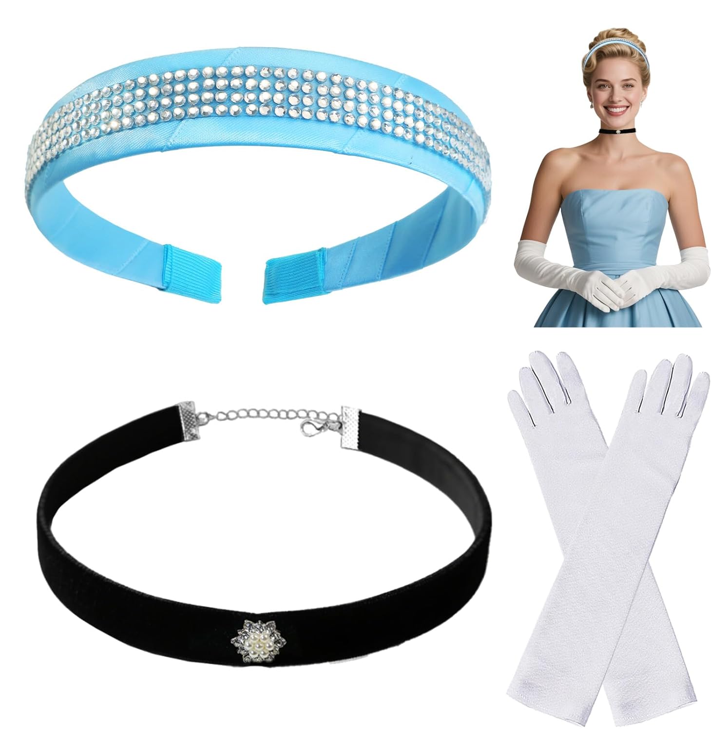 REYOK 6PCS Kids Princess Crown Accessories Kit,Princess Costume Accessories,Blue Gloves With Bow,Hair Bands,Necklace,star Magic Wand,Accessories Set For Kids Girls Halloween Party Cosplay Set - View #7