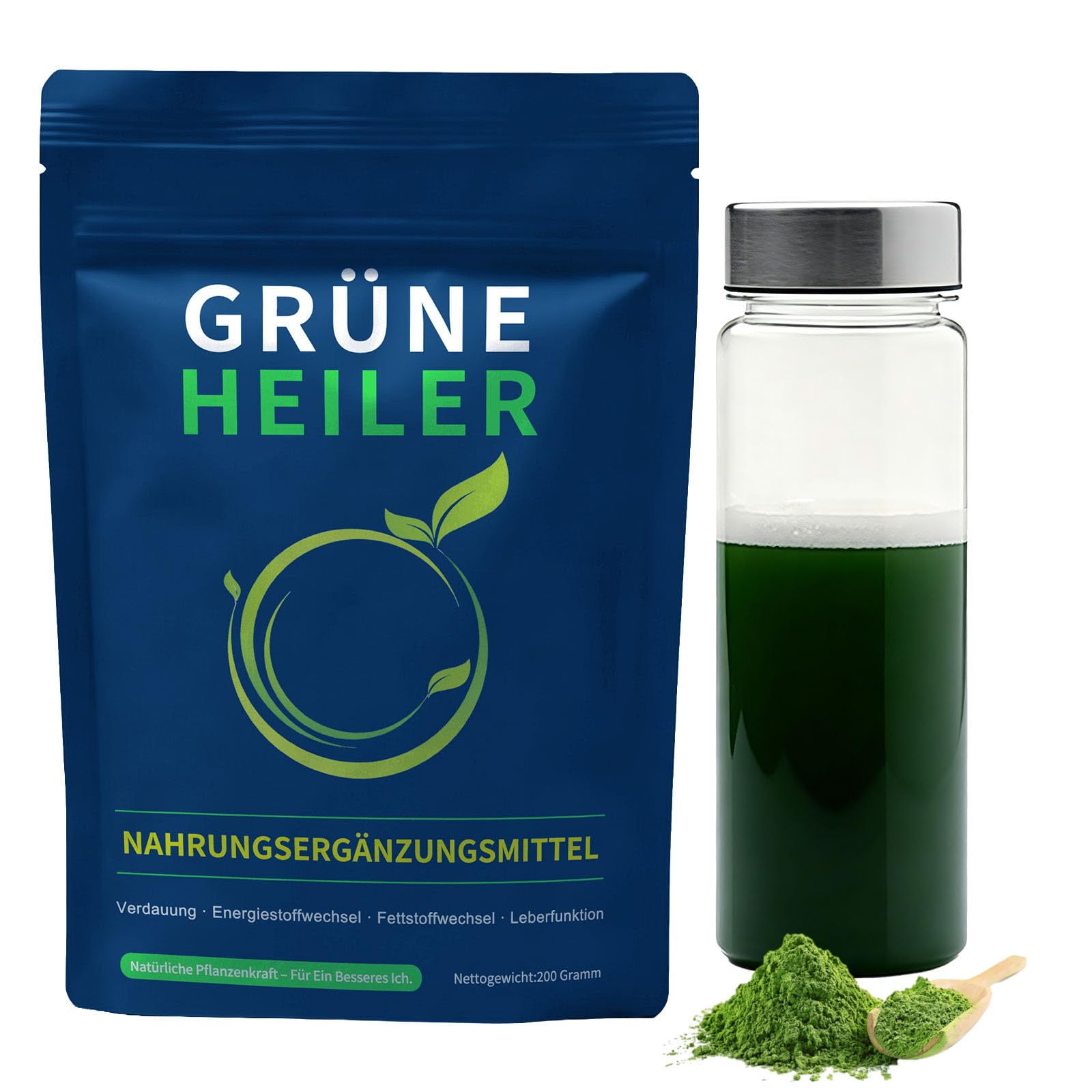 Grüne Entgiftungspulver, 200g Superfood Helfer Pulver mit Spirulina