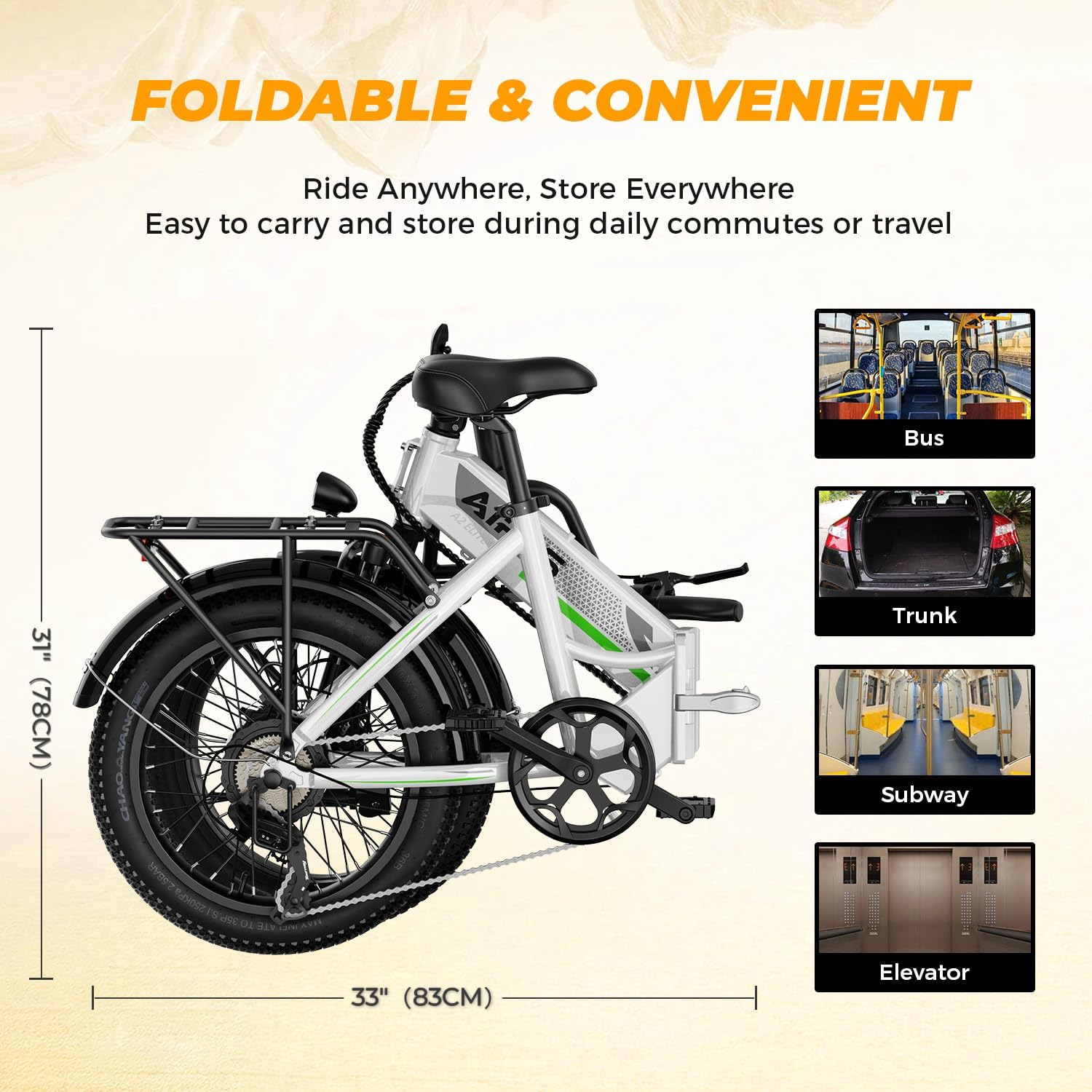 Aipas A2 Folding Electric Bike, 20'' Fat Tire Electric Bike with 750W Peak Motor, 48V 12.8Ah Removable Battery, 28MPH Max Speed, 62 Mile Range, Step-Through Frame and 7-Speed